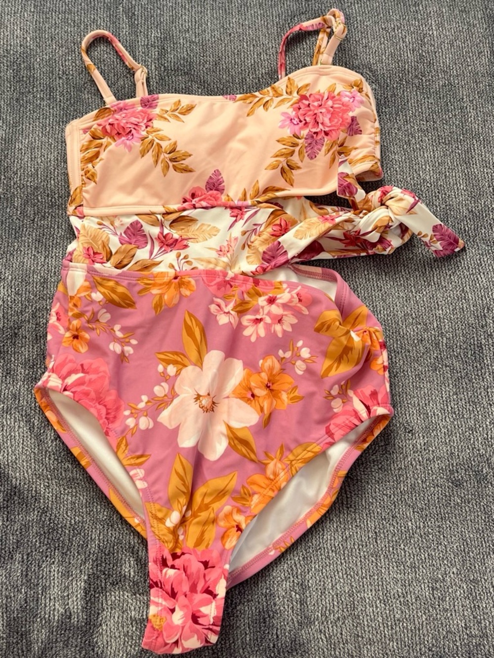 Girls Floral One-Piece Swimsuit - Pink & Cream
